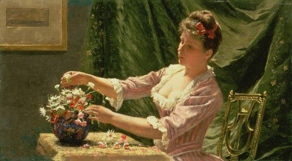 Detail of Young Woman Arranging Flowers by Emile Claus