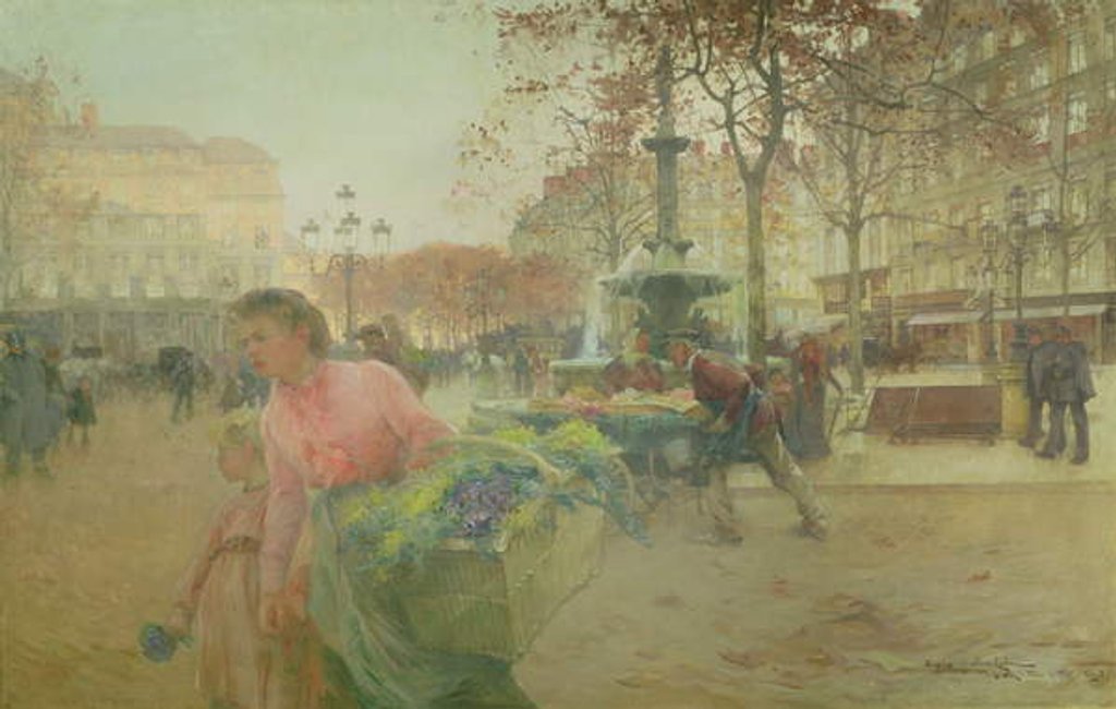 Detail of Place du Theatre Francais, in Paris, 1902 by Eugene Galien-Laloue