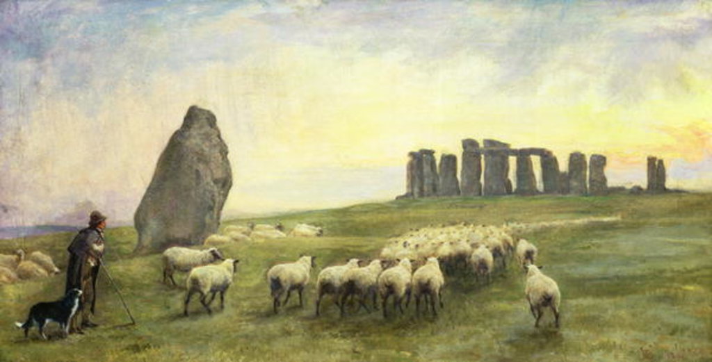Detail of Returning Home, Stonehenge, Wiltshire, 1891 by Edgar Barclay