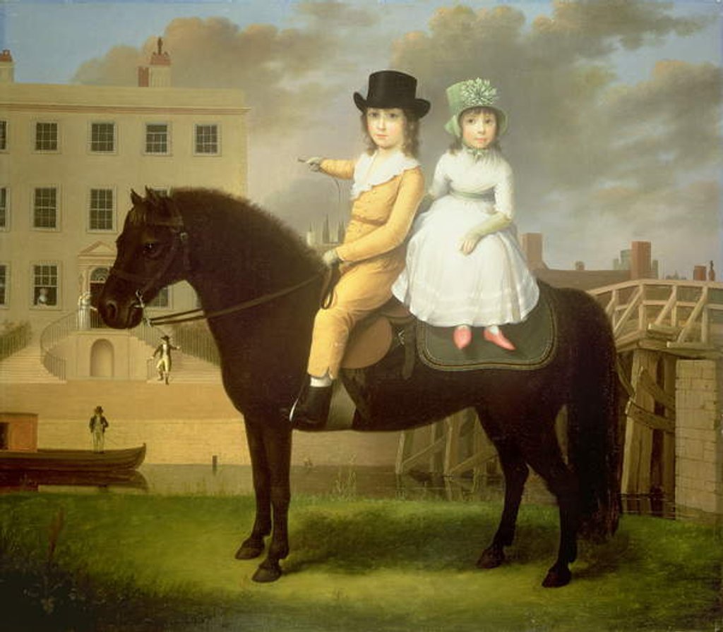 Detail of Two Children Seated On A Black Pony by Nathan Theodore Fielding
