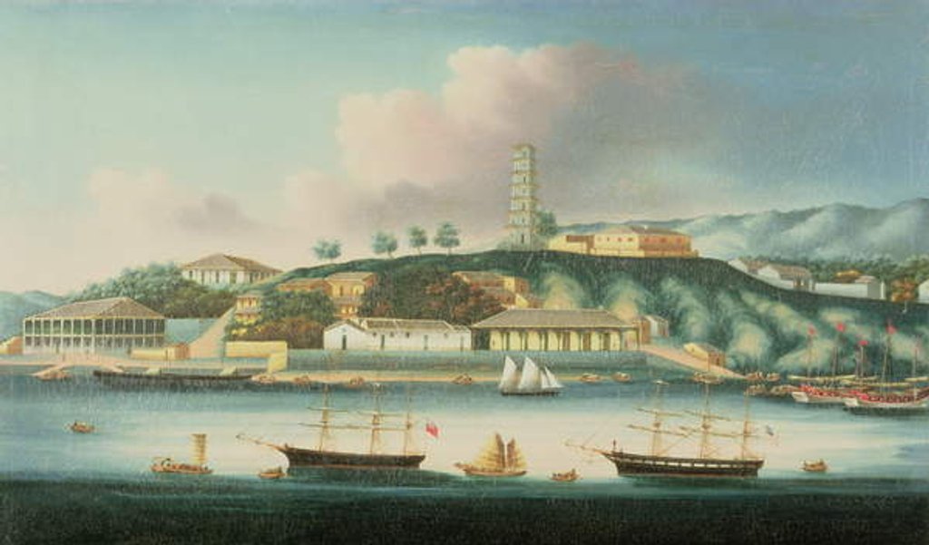 Detail of View of Whampoa Reach, with an English Barque, an American Ship and Sailing Boats by Anglo-Chinese School