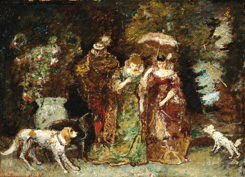 Detail of A gathering in the woods by Adolphe Joseph Thomas Moticelli