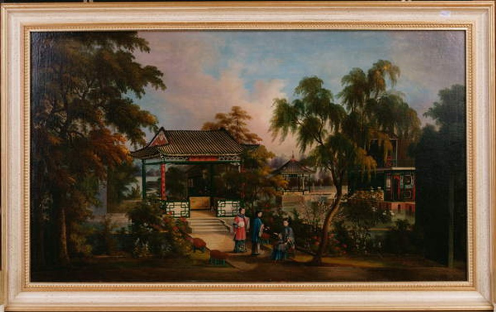 Detail of View of Howqua's Garden in Canton with Ladies by a Pavillion, c.1850 by School Chinese