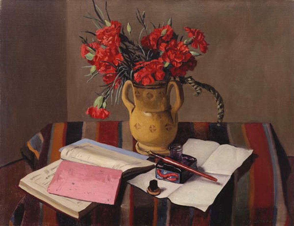 Detail of Carnations and Account Books, 1925 by Felix Edouard Vallotton