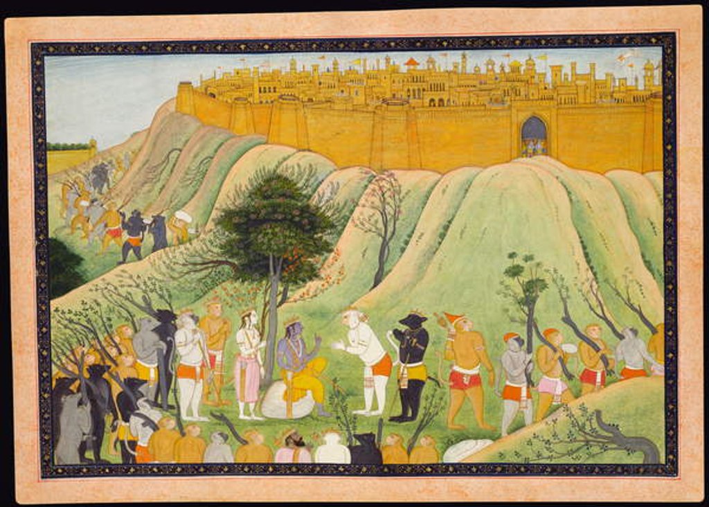 Detail of Rama and Lakshmana in Counsel with the Monkey and Bear Allies, c.1800 by School Pahari