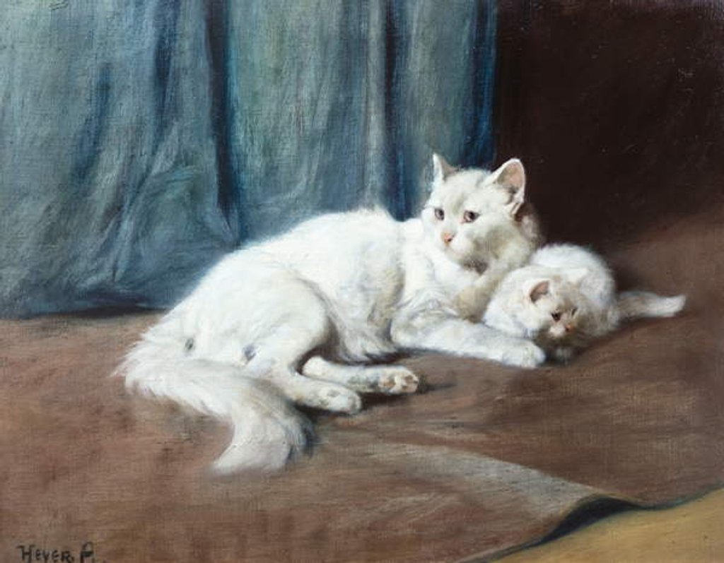 Detail of A White Persian Cat with her Kittens by Arthur Heyer