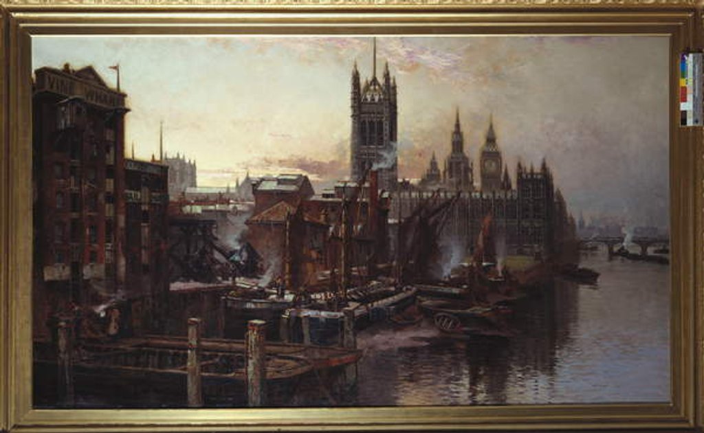 Detail of A View of the Houses of Parliament from the River Thames, London by Thomas Greenhalgh