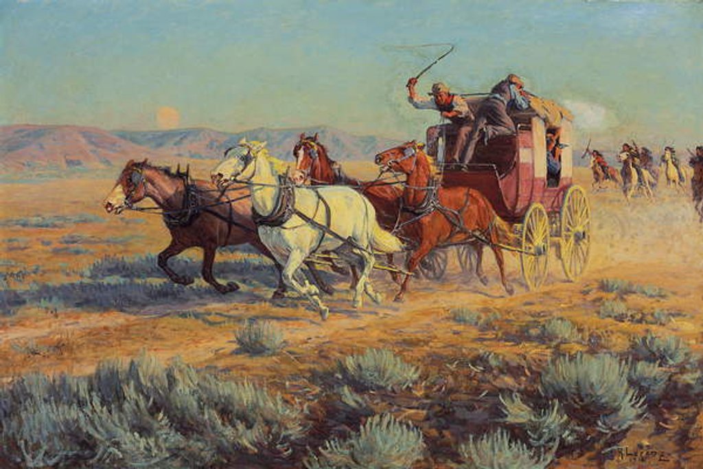 Detail of Stagecoach Pursued by Mounted Indians, 1912 by Richard Lorenz