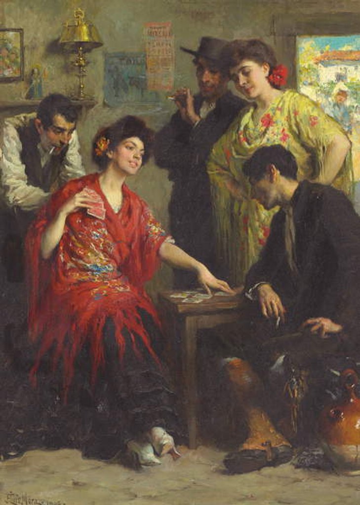 Detail of The Card Players, 1905 by Francis Luis Mora