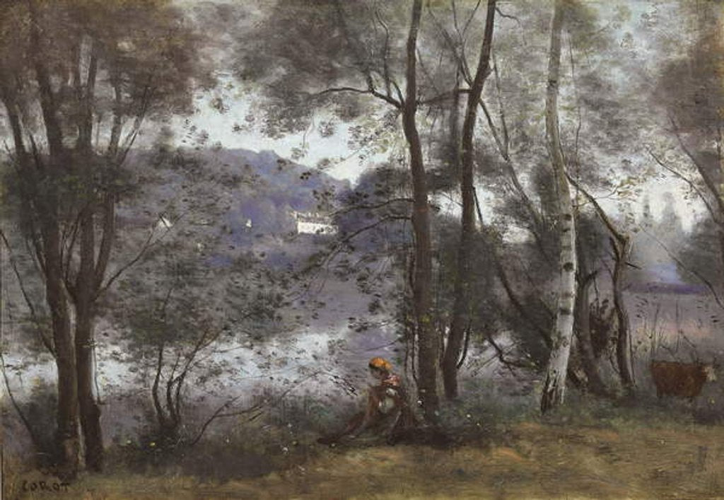 Detail of Ville d'Avray: The Lake Seen Through Foliage, 1865-1870 by Jean Baptiste Camille Corot