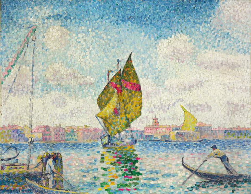 Detail of Sailboats on Giudecca or Venice, Marine; Barques a voiles sur la Giudecca or Venise, Marine, 1903-1905 by Henri-Edmond Cross