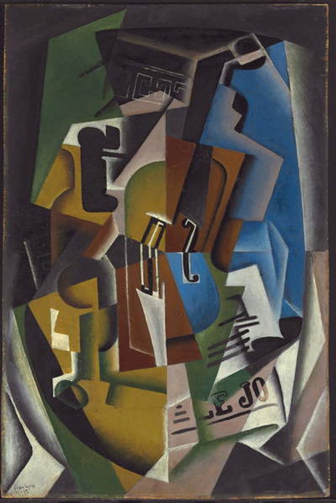 Detail of Violin and Newspaper; Violon et journal, 1917 by Juan Gris