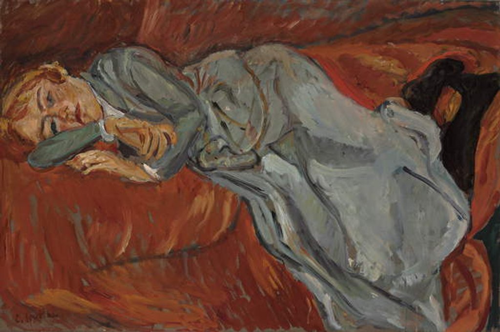 Detail of Woman Lying on a Red Couch; Femme couchee sur un Divan Rouge, c.1916 by Chaim Soutine