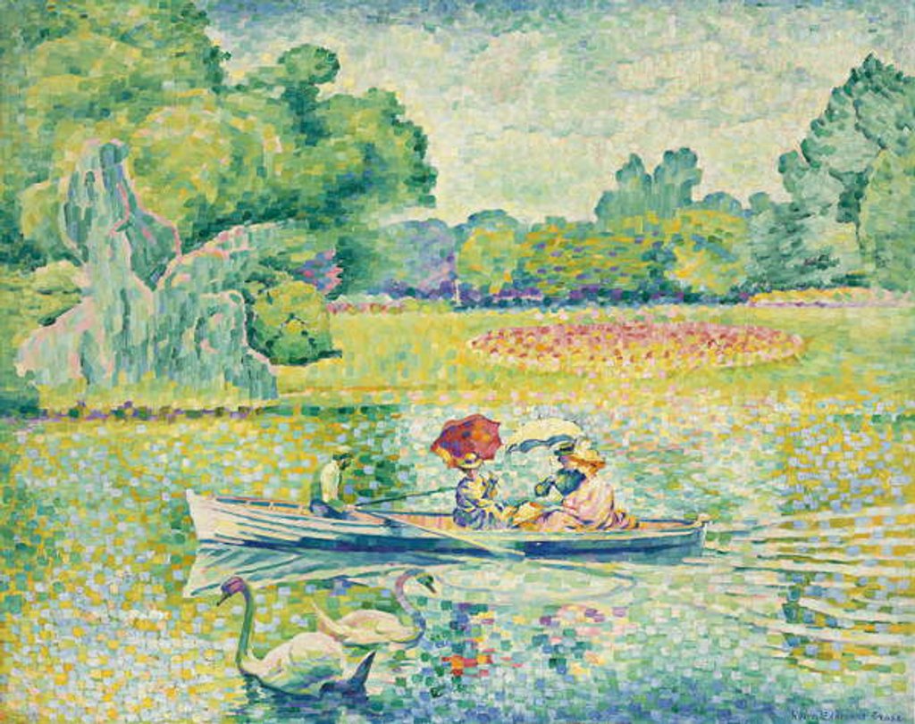 Detail of Boating in the Bois de Boulogne; Promenade en barque au bois de Boulogne, c.1899-1900 by Henri-Edmond Cross