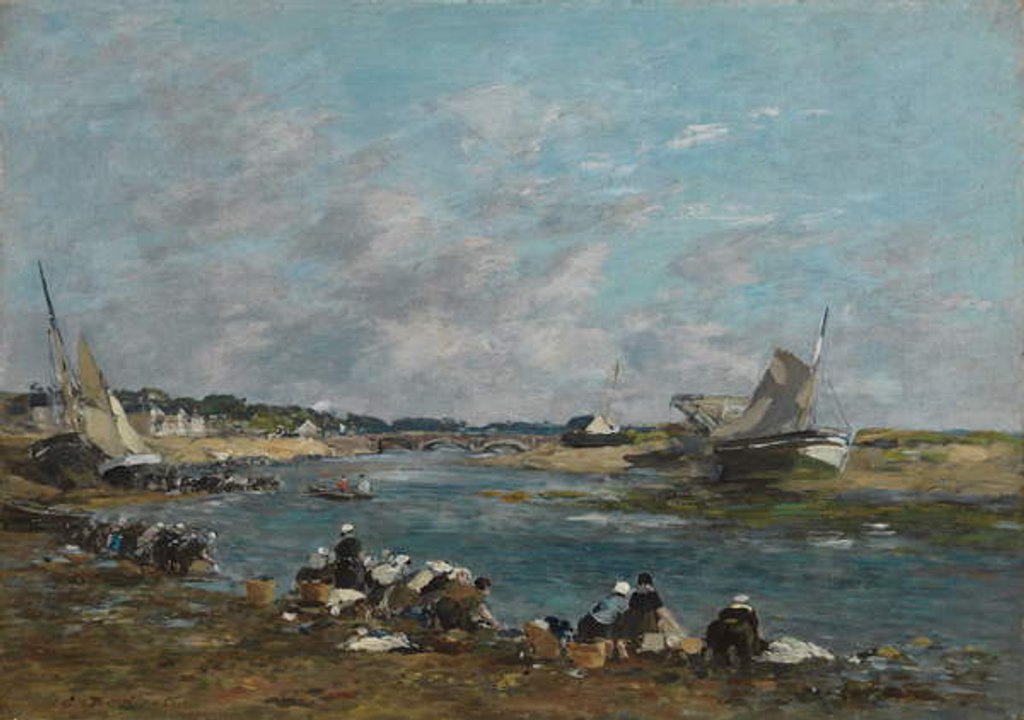 Detail of Washerwomen on the Banks of River Touques; Lavandieres sur un des bras de la Touques, 1866 by Eugene Louis Boudin