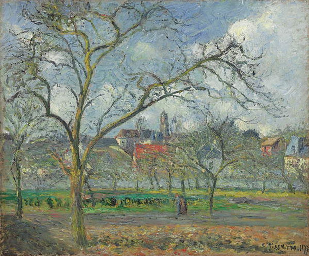 Detail of Orchard at Saint-Ouen-l'Aumone in Winter; Verger a Saint-Ouen-l'Aumone en hiver, 1877 by Camille Pissarro