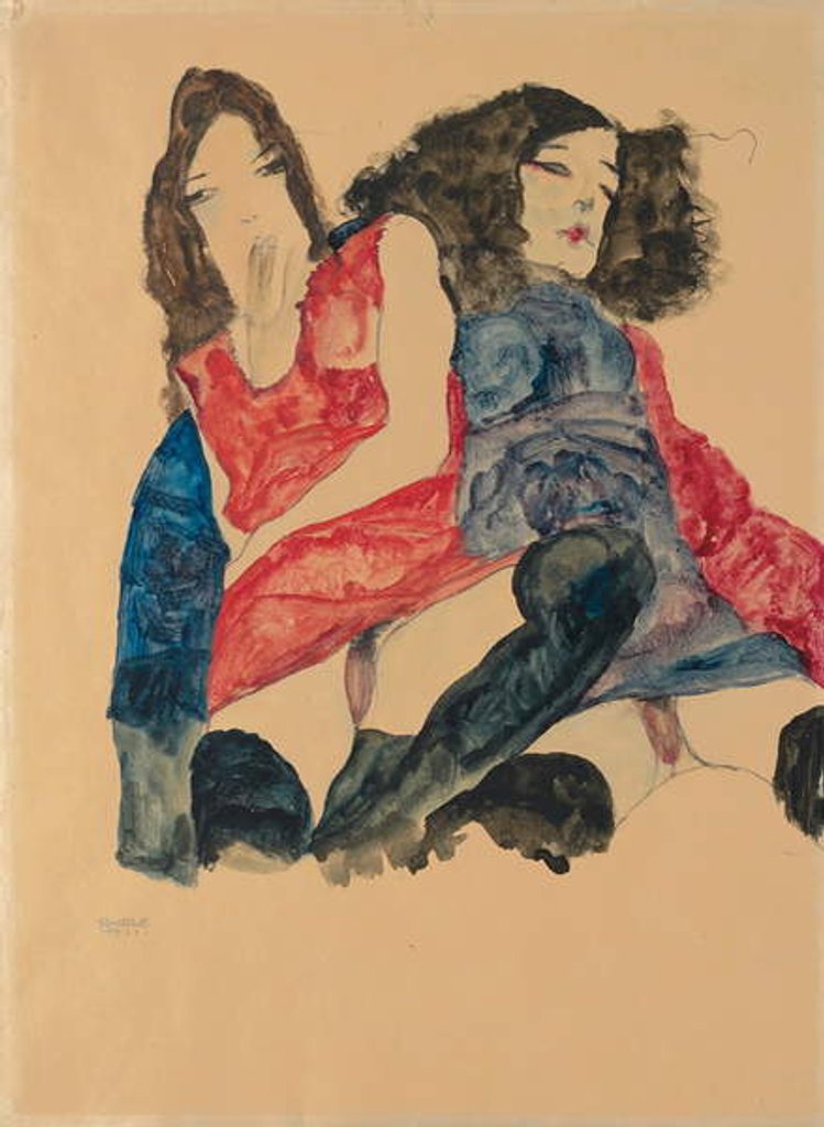 Detail of Two Girls by Egon Schiele