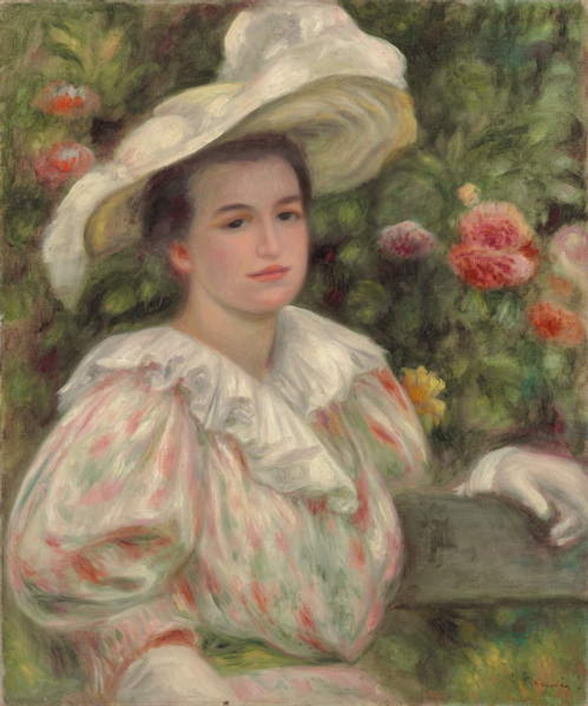 Detail of Young Girl Amongst Flowers or Woman with White Hat; Jeune fille dans les fleurs or Femme au chapeau blanc, c.1895 by Pierre Auguste Renoir