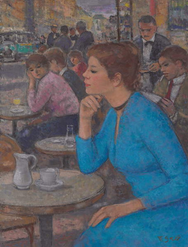 Detail of Eugenie in a Blue Dress at 'Deux Magots', Paris, c.1980 by Francois Gall