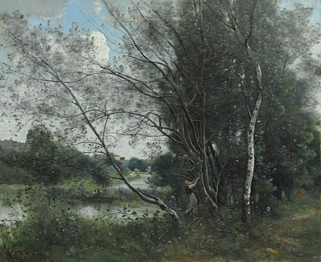 Detail of Ville-d'Avray, the Pond with a Leaning Tree; Ville-d'Avray, l'etang a l'arbre penche, 1865-1870 by Jean Baptiste Camille Corot