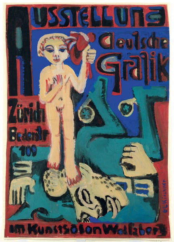Detail of Exhibition of German Graphics at the Kunstsalon Wolfsberg; Ausstellung Deutsche Grafik im Kunstsalon Wolfsberg, c.1921-1923 by Ernst Ludwig Kirchner