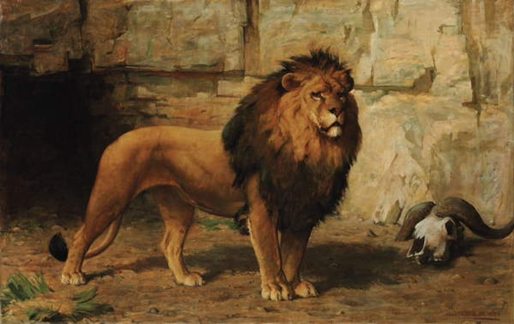 Detail of A Lion Guarding his Den, 1886 by George Goodwin Jnr Kilburne