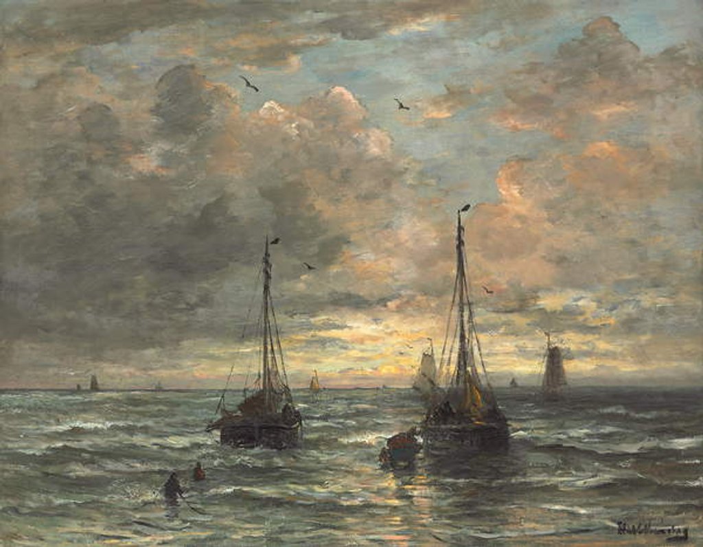 Detail of Return of the Fishing Fleet by Hendrik William Mesdag