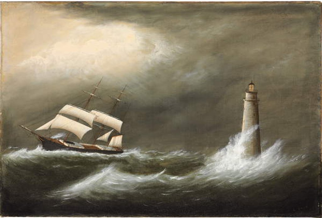 Detail of Ships Passing Minot's Light by Clement Drew
