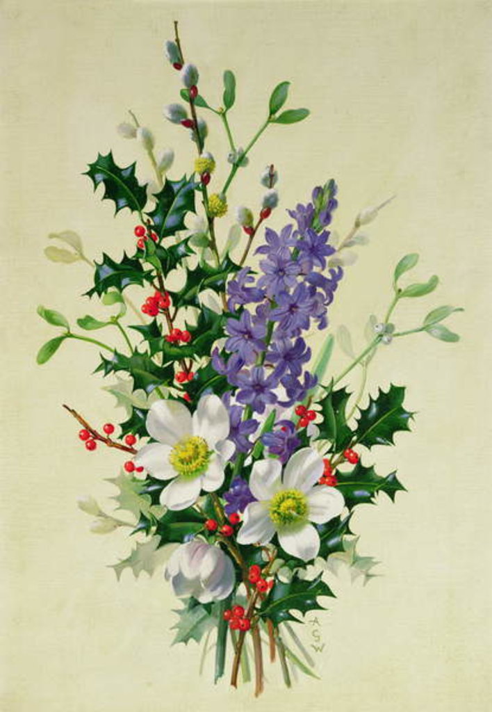 Detail of Spray of Dogrose, Holly, Mistletoe and Larkspur by Albert Williams