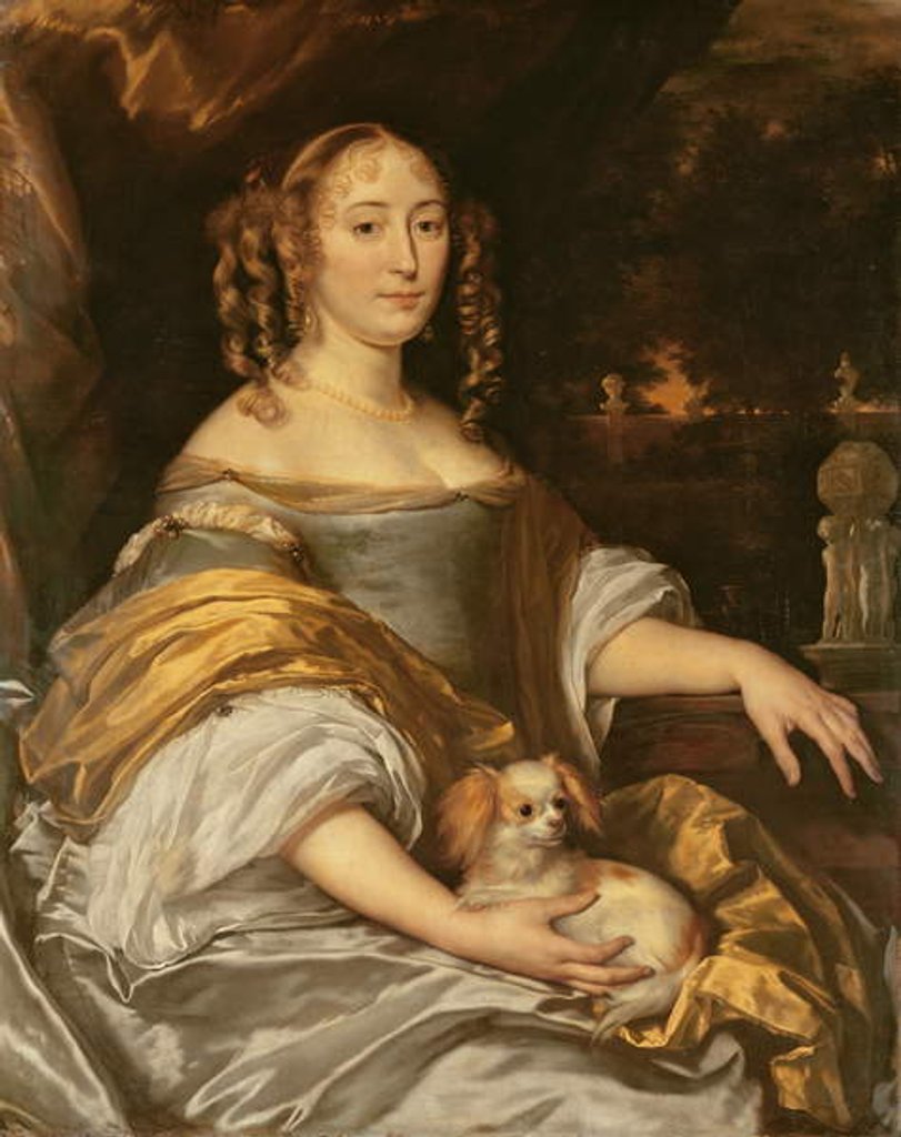 Detail of Portrait of a young lady in blue dress with lapdog by Abraham Lamberts Jacobsz van den Tempel