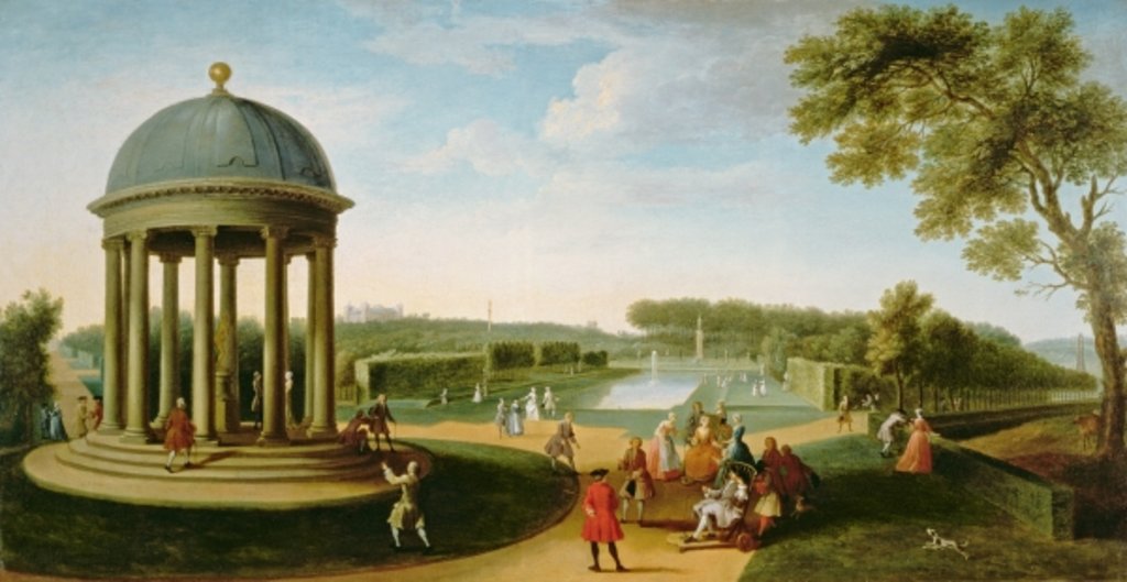 Detail of The Queen's Theatre from the Rotunda, Stowe House, Bucks, with Lord Cobham and Charles Bridgeman by Jacques Rigaud