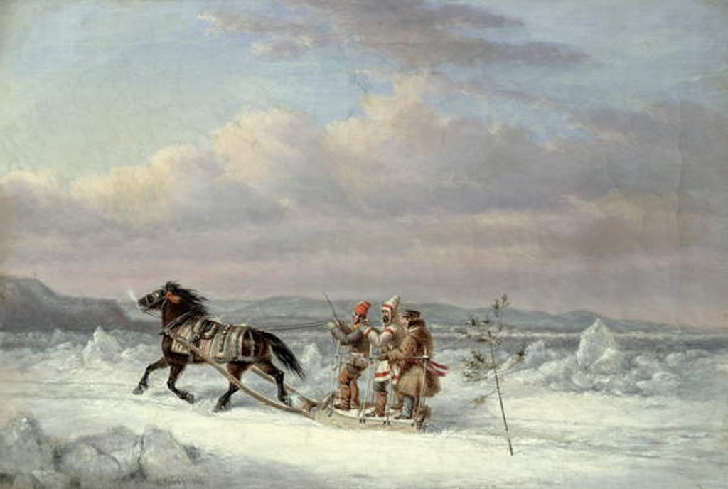 Detail of Huntsmen in Horsedrawn Sleigh by Cornelius Krieghoff