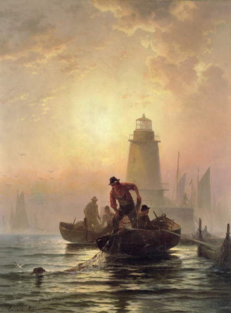 Detail of Fish Pond, Orient Bay, Long Island by Edward Moran