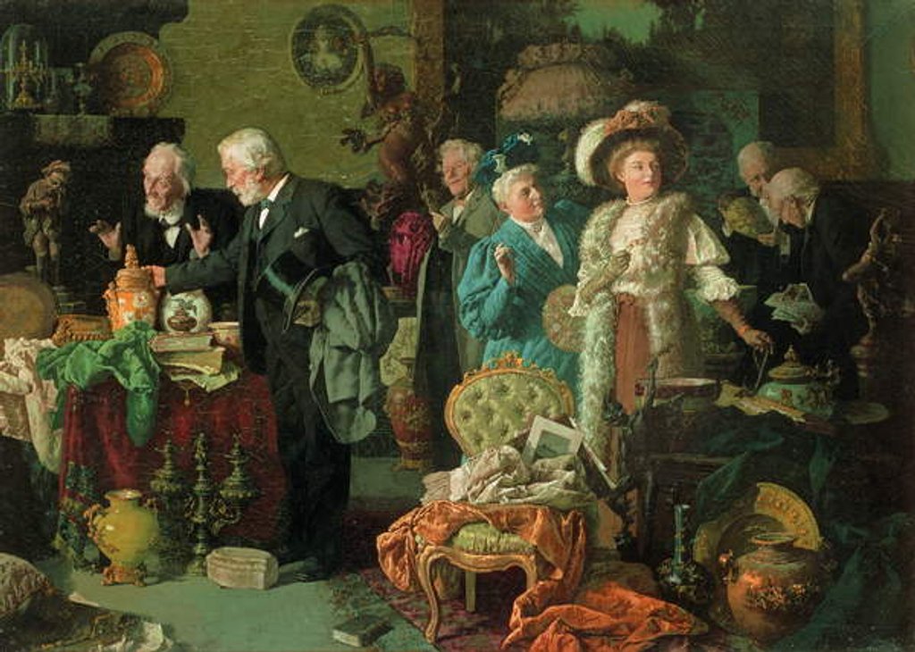 Detail of Connoisseurs in an Antique Shop by Louis Charles Moeller