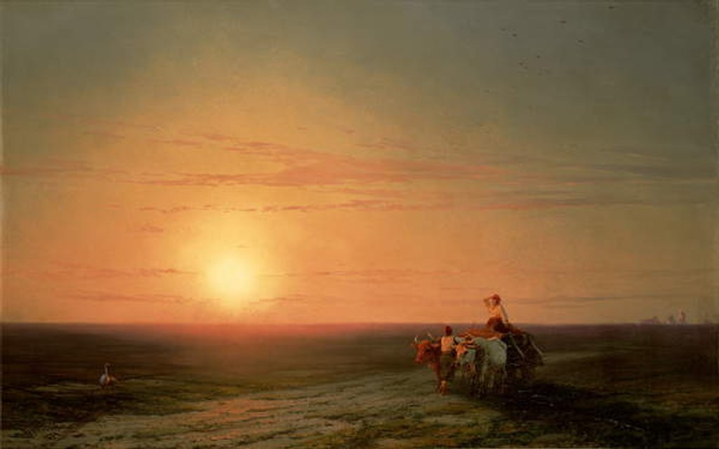 Detail of Peasants returning from the fields at sunset by Ivan Konstantinovich Aivazovsky