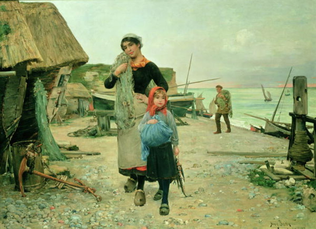 Detail of Fisherfolk Returning with their Nets, Etretat, 1882 by Henry Bacon