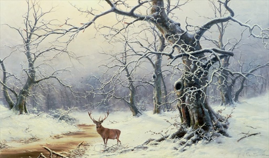 Detail of A Stag in a wooded landscape by Nils Hans Christiansen