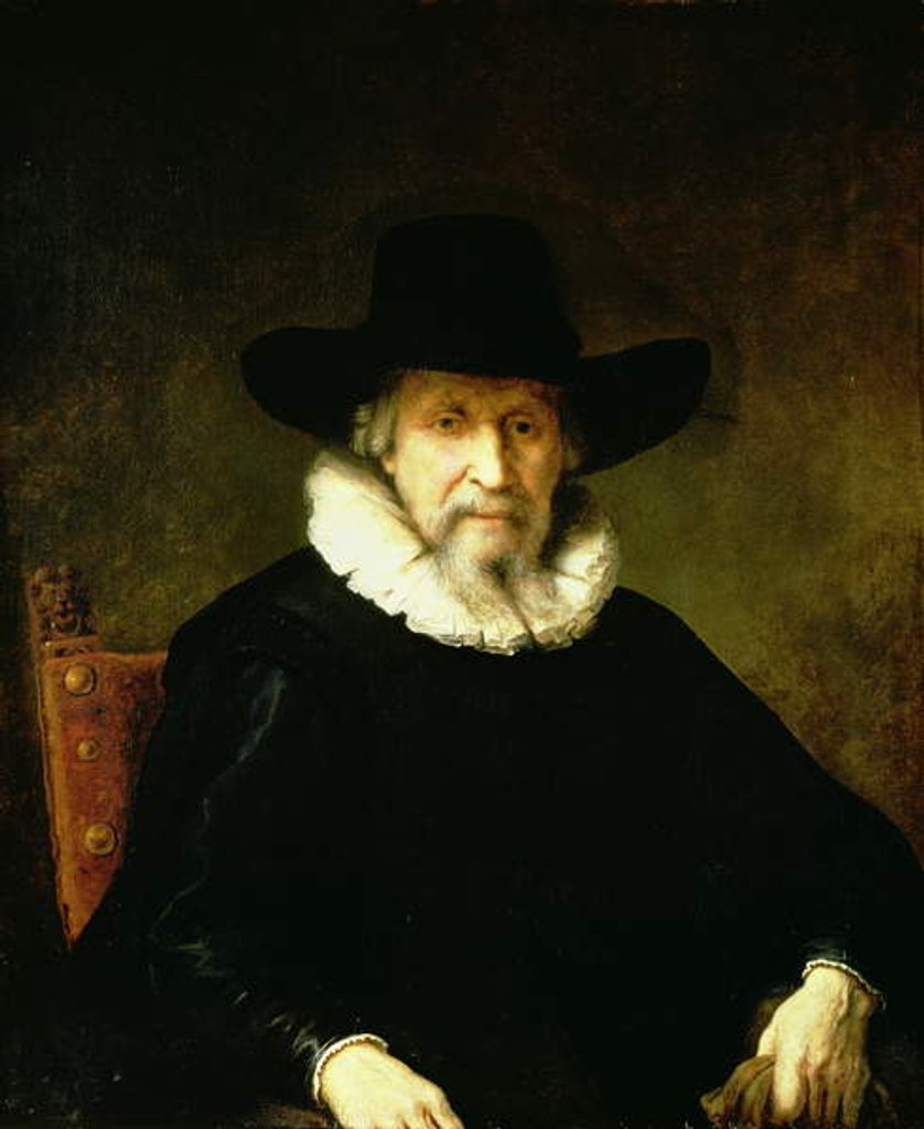 Detail of Portrait of a Gentleman wearing a ruff and dark clothes with a wide brimmed hat by Ferdinand Bol
