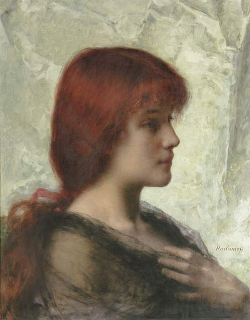 Detail of An Auburn Beauty by Alexei Alexevich Harlamoff