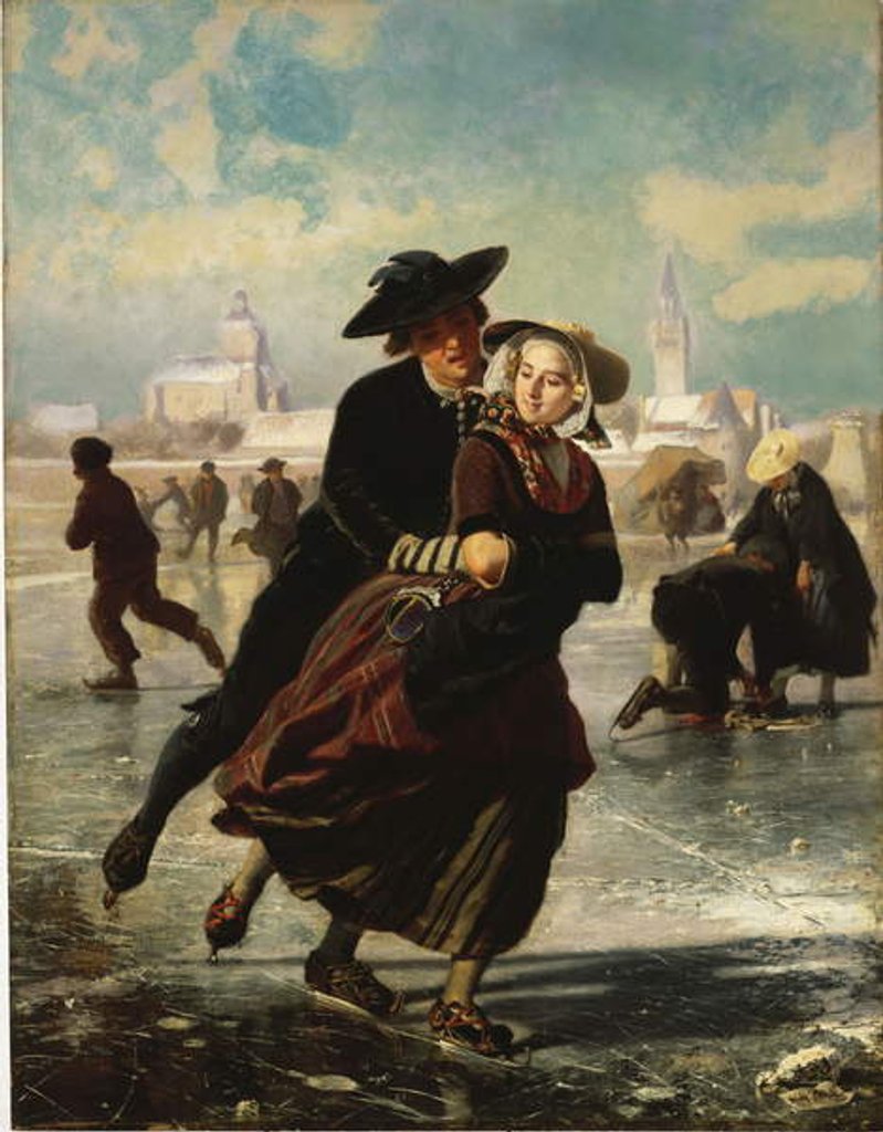 Detail of Lovers Skating by Adolf Alexander Dillens