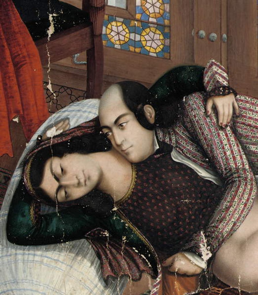 Detail of Embracing lovers, second half of the 19th century by Abu'l Hassan Ghaffari