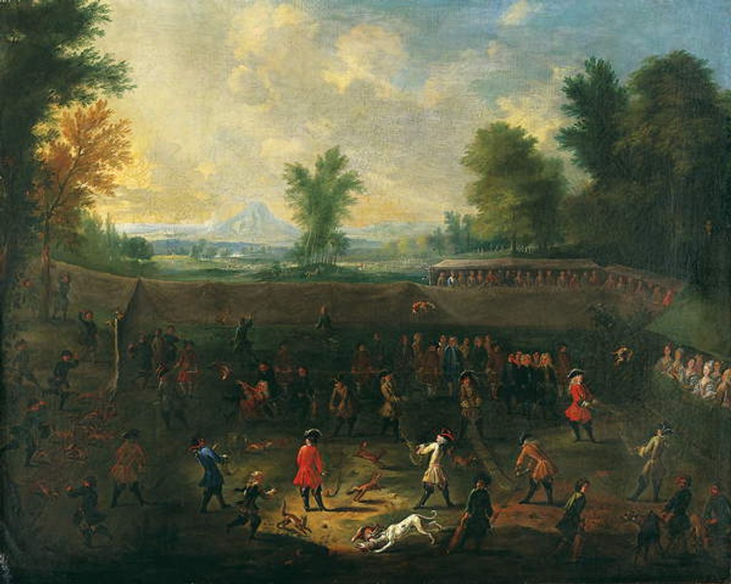 Detail of A fox-tossing match with elegant company spectating by German School