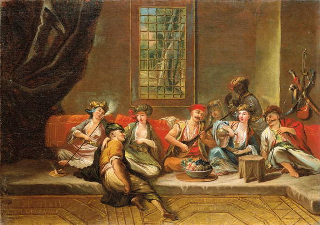 Detail of Greek sailors merrymaking in an interior by Jean Baptiste Vanmour