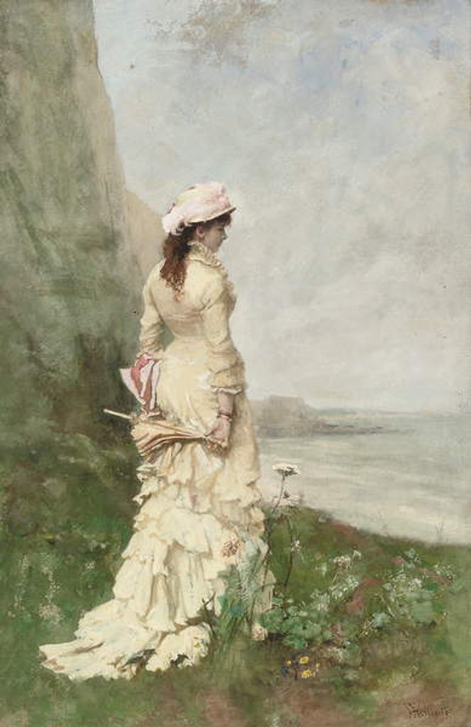 Detail of An elegant lady by the sea by Ferdinand Heilbuth