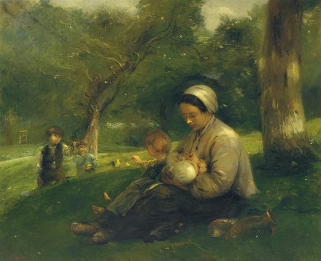 Detail of Mère et ses enfants au Saint-Siméon: the Loving Mother by Adolphe-Felix Cals