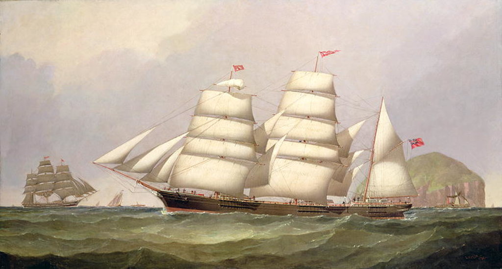 Detail of The barque 'Undaunted' off Ailsa Craig, with merchant ships beyond by C.H. Fyfe