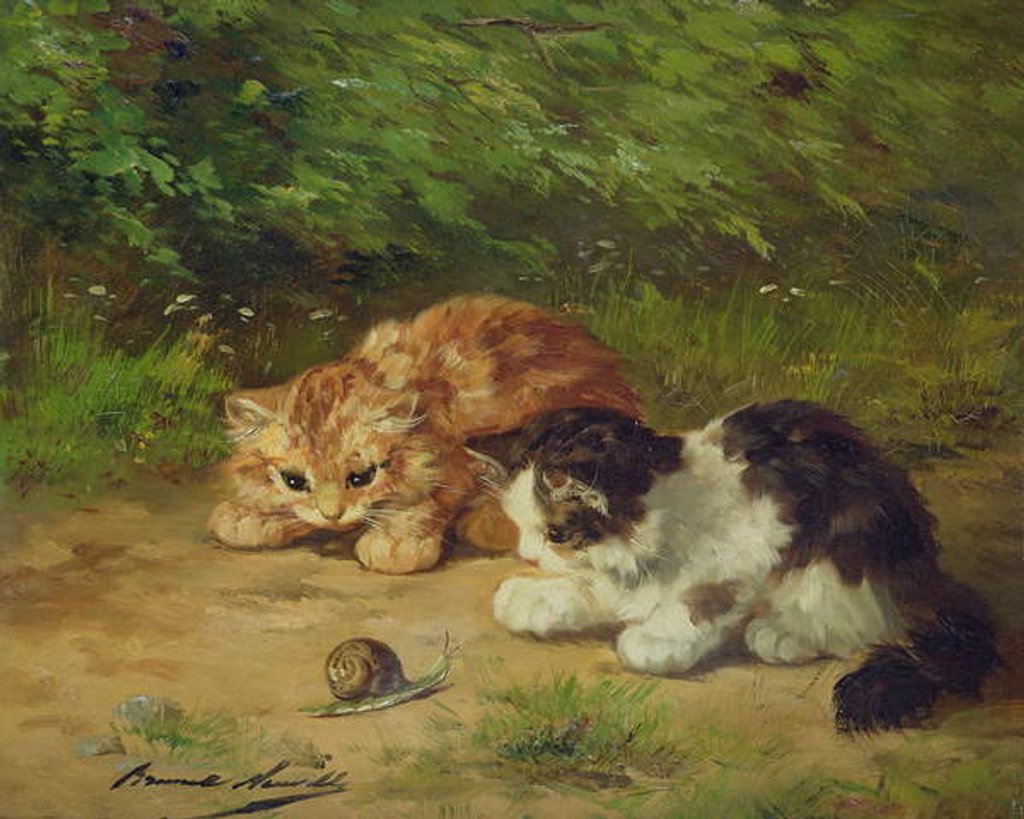 Detail of Kittens and snail by Alfred Brunel de Neuville