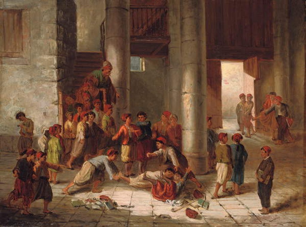 Detail of Mischief in the Schoolyard by Julius Joseph Gaspard Starck