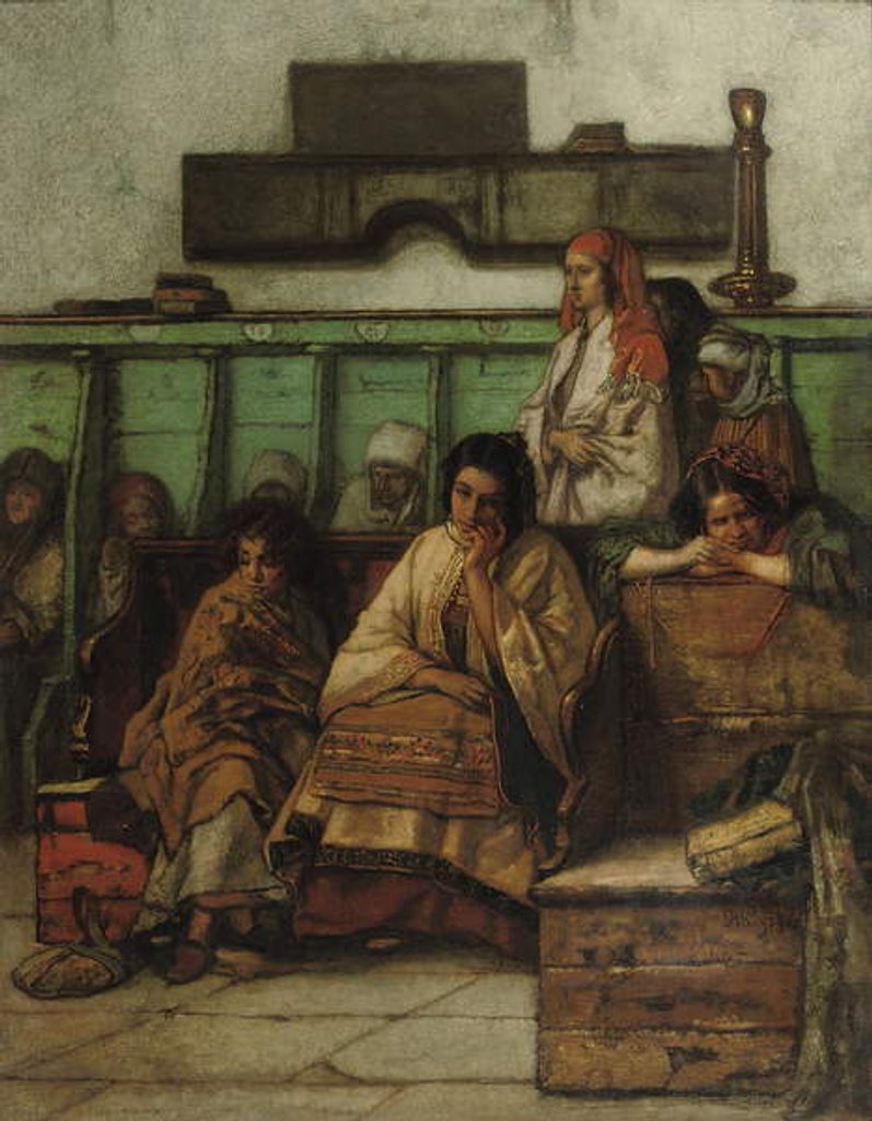 Detail of Le banc des femmes a la synagogue de Prague, 1855 by Jan August Hendrik Baron Leys