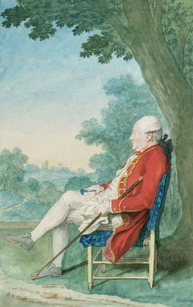 Detail of Mr. O'Flanagan seated in profile to the left in a Park, 1771 by Louis Carrogis
